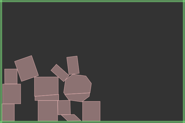 Box2DWeb slicing demo with a pile of polygon bodies on the canvas.