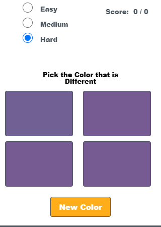 Four colored squares and difficulty choices in Rebecca's Color Test.