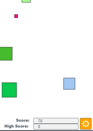 The player square and moving enemies in Rebecca's Dodge game.