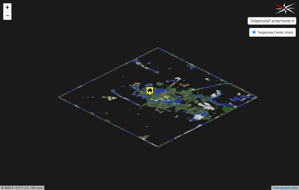 The Tedjamulia family Minecraft world displayed as a zoomable isometric map in Minecraft Overviewer