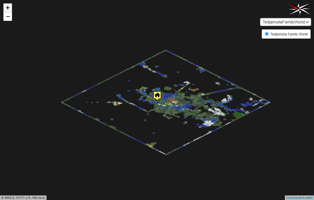 The Tedjamulia family Minecraft world displayed as a zoomable isometric map in Minecraft Overviewer